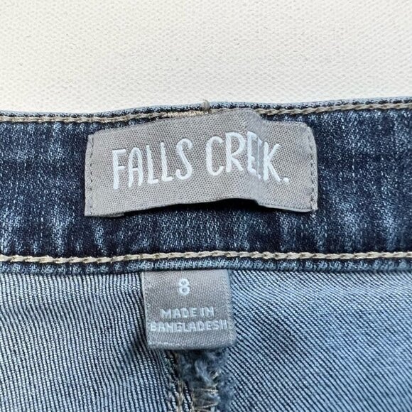 Falls Creek Womens Flare Jeans Blue Stretch Patch Packets Stone Wash Mid Rise 8 - Picture 9 of 10